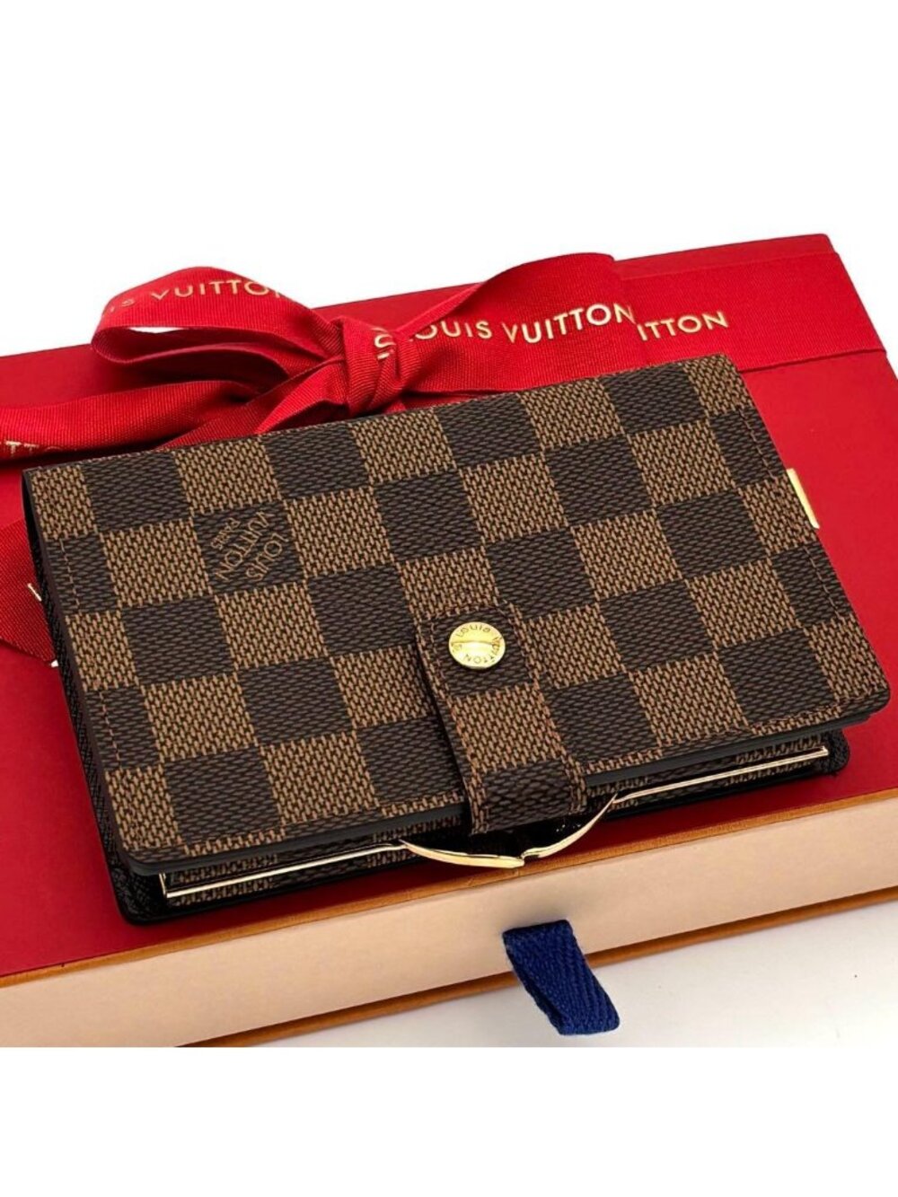 Louis Vuitton Wallet Kiss Lock Porte Monnaie Billets Viennois Damier Brown